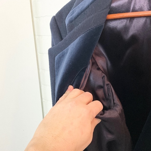 Vintage Maxi Blazer Peacoat Navy Wool Velvet Velour Collar Double breast 14 - Picture 7 of 10